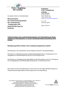Kreis Segeberg Stellungnahme LEP+Regionalplan III