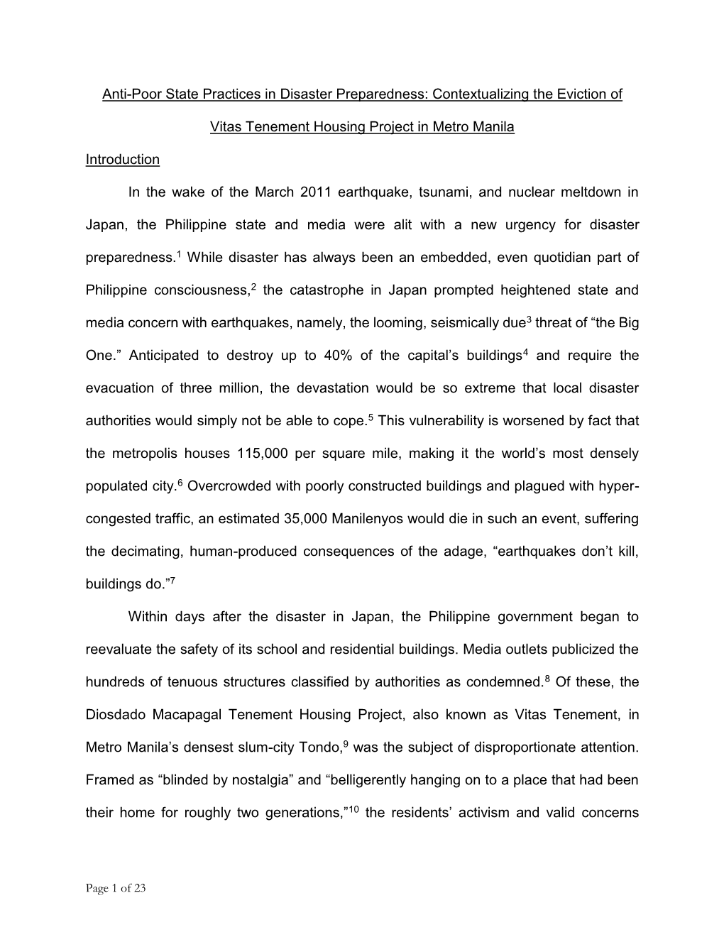 Contextualizing the Eviction of Vitas Tenement Housing Project In