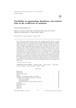 Variability in Mammalian Dentitions: Size-Related Bias in the Coefficient Of