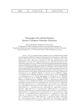 Monograph of the Subtribe Elaterina (Insecta: Coleoptera: Elateridae: Elaterinae)