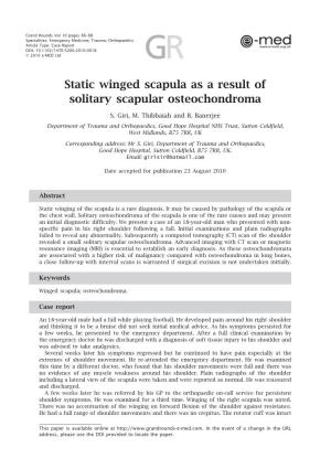 Static Winged Scapula As a Result of Solitary Scapular Osteochondroma