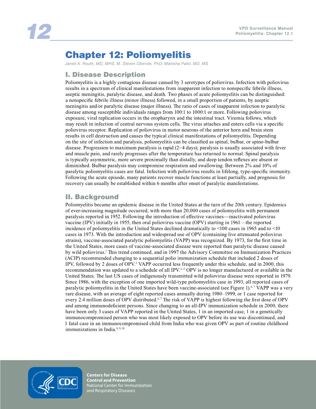 Chapter 12: Poliomyelitis Janell A