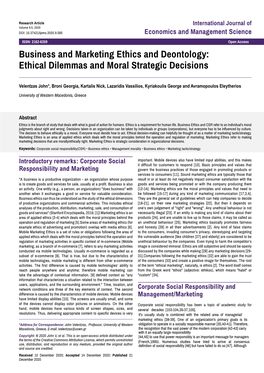Business and Marketing Ethics and Deontology: Ethical Dilemmas and Moral Strategic Decisions