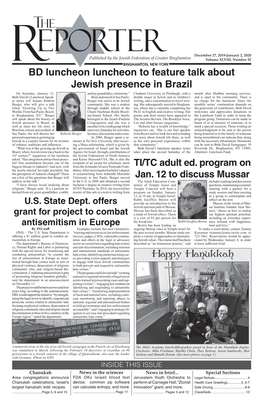 Happy Hanukkah BD Luncheon Luncheon to Feature Talk About Jewish Presence in Brazil