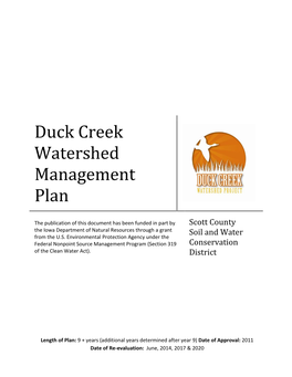 Duck Creek Watershed Management Plan 2011