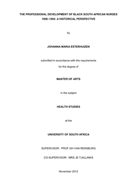 The Professional Development of Black South African Nurses 1908–1994: a Historical Perspective