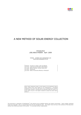 A New Method of Solar Energy Collection