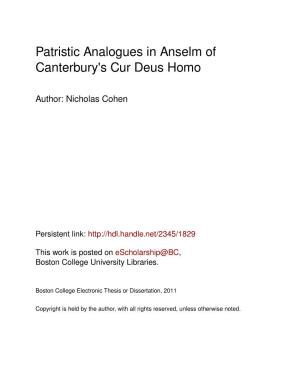 Patristic Analogues in Anselm of Canterbury's Cur Deus Homo