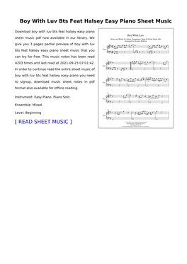 Boy with Luv Bts Feat Halsey Easy Piano Sheet Music
