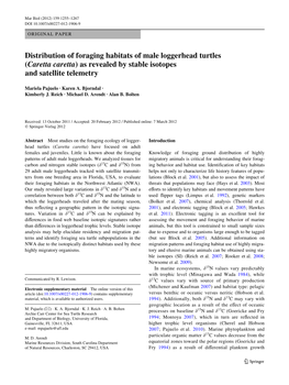 Caretta Caretta) As Revealed by Stable Isotopes and Satellite Telemetry