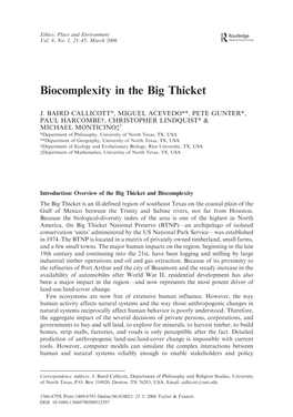 Biocomplexity in the Big Thicket