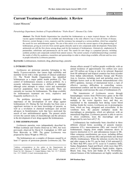 Current Treatment of Leishmaniasis: a Review Lianet Monzote*