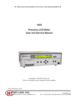 1920 Precision LCR Meter User and Service Manual