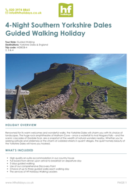 4-Night Southern Yorkshire Dales Guided Walking Holiday