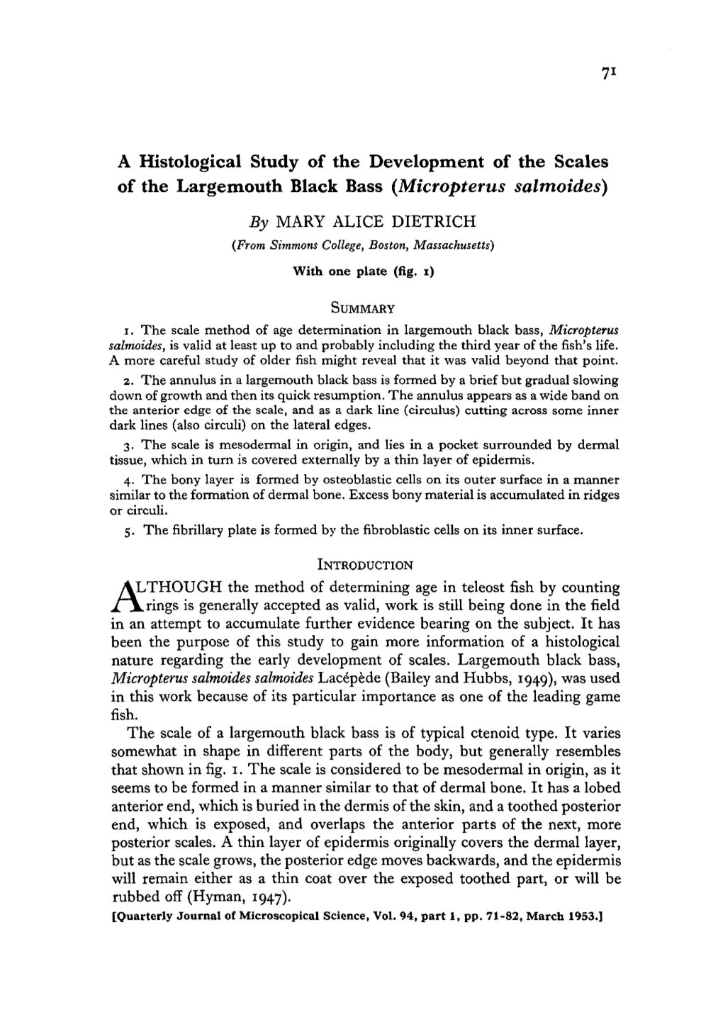 A Histological Study of the Development of the Scales of The