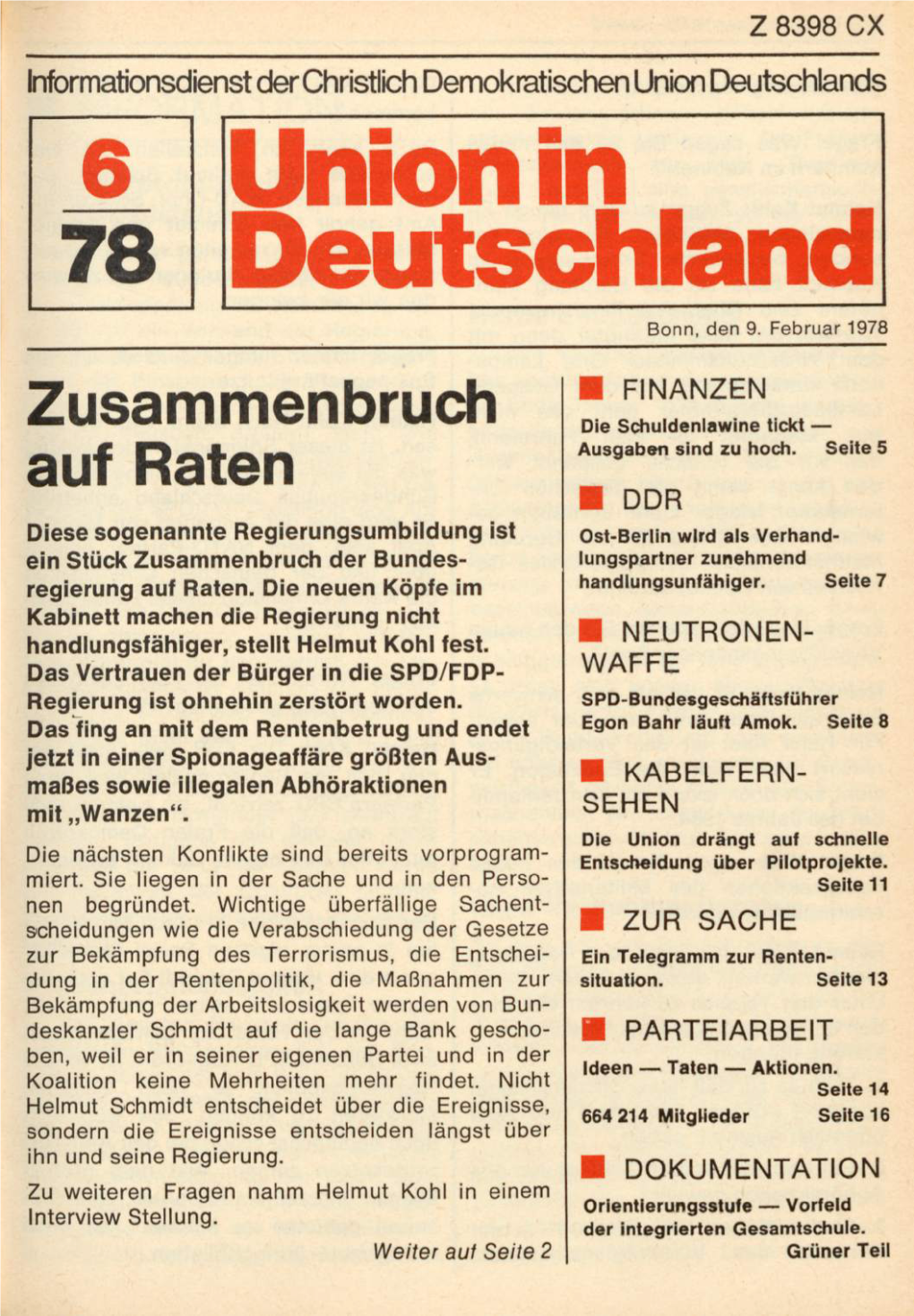 UID 1978 Nr. 6, Union in Deutschland