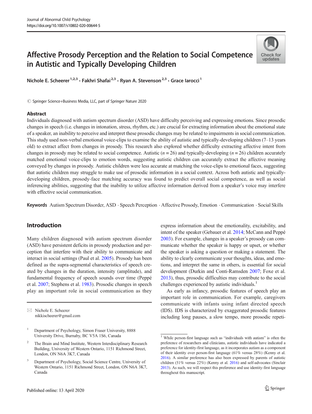 Affective Prosody Perception and the Relation to Social Competence in Autistic and Typically Developing Children