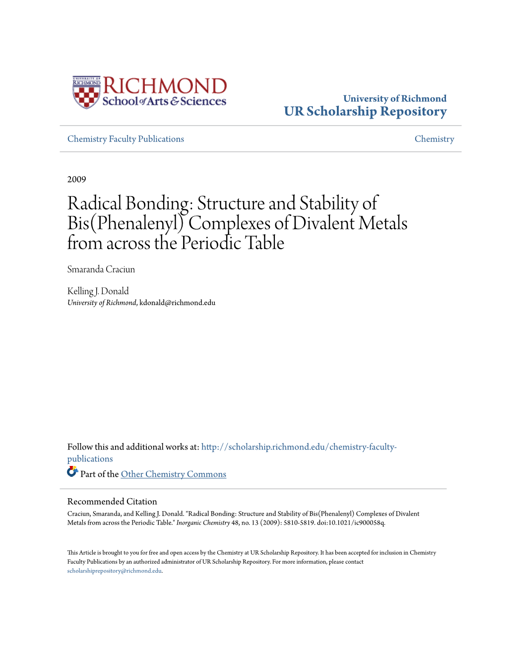 Structure and Stability of Bis(Phenalenyl) Complexes of Divalent Metals from Across the Periodic Table Smaranda Craciun