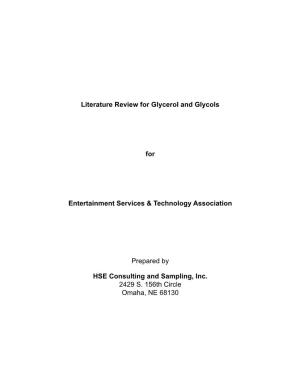 Literature Review for Glycerol and Glycols for Entertainment Services & Technology Association Prepared by HSE Consulting An