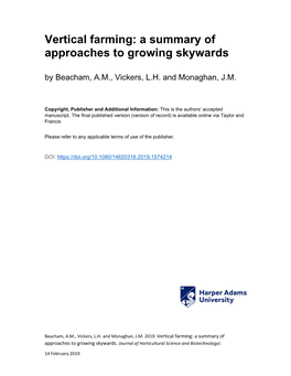 Vertical Farming: a Summary of Approaches to Growing Skywards by Beacham, A.M., Vickers, L.H