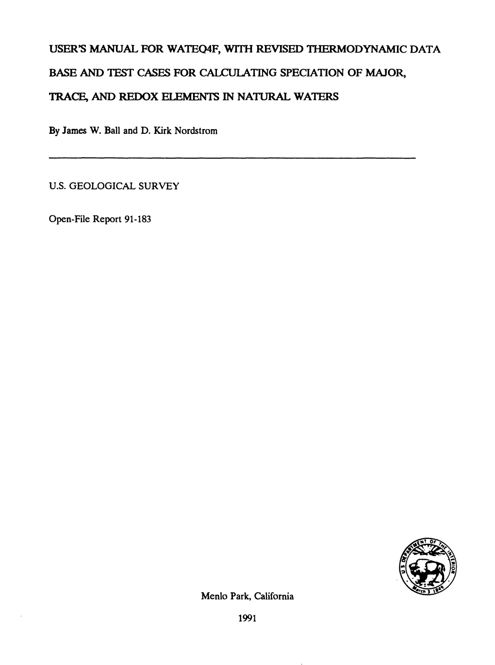 User's Manual for Wateq4f, with Revised Thermodynamic Data