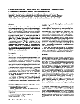 Endotoxin Enhances Tissue Factor and Suppresses Thrombomodulin Expression of Human Vascular Endothelium in Vitro Kevin L