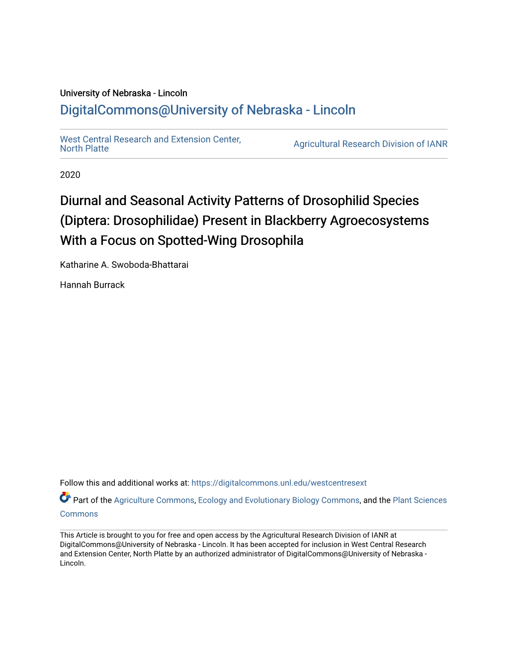 Diurnal and Seasonal Activity Patterns of Drosophilid Species (Diptera: Drosophilidae) Present in Blackberry Agroecosystems with a Focus on Spotted-Wing Drosophila