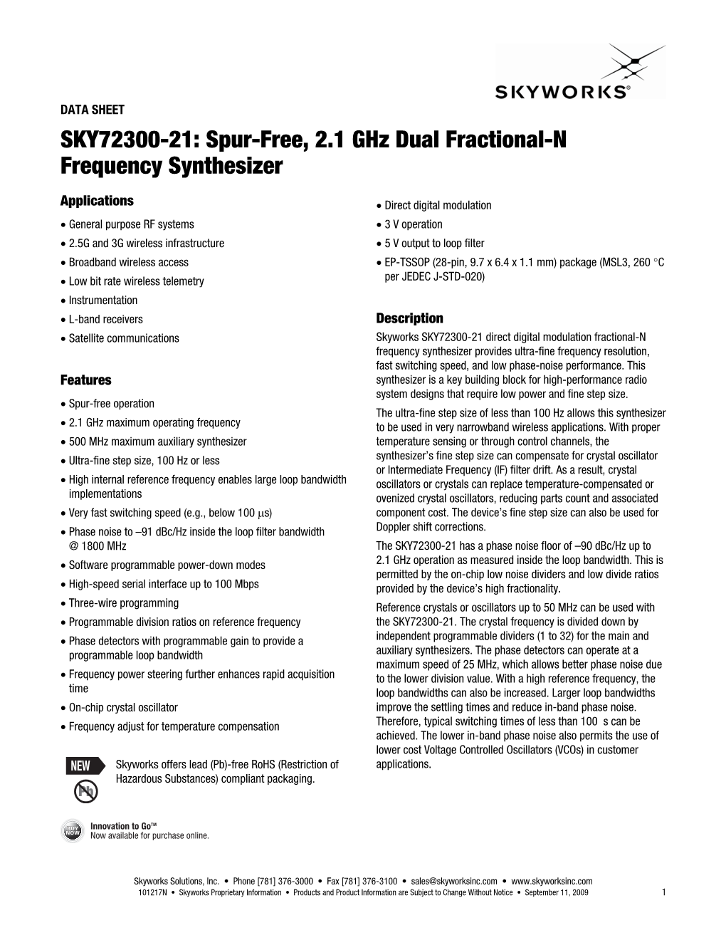 Spur-Free, 2.1 Ghz Dual Fractional-N Frequency Synthesizer