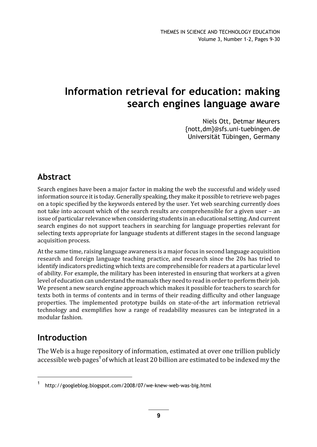 Information Retrieval for Education: Making Search Engines Language Aware