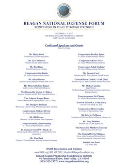 Reagan National Defense Forum Reinvesting in Peace Through Strength