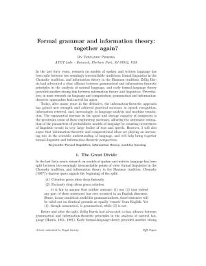Formal Grammar and Information Theory: Together Again?