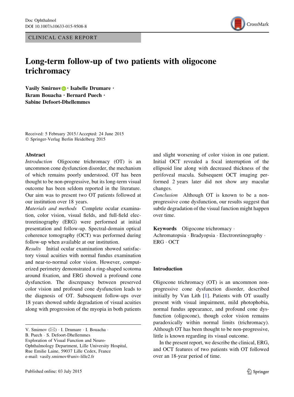 Long-Term Follow-Up of Two Patients with Oligocone Trichromacy