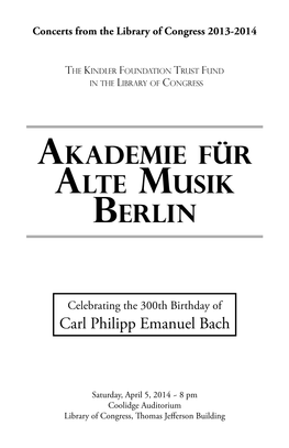 Akademie Für Alte Musik Berlin Program Booklet