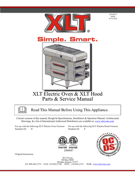 XLT Electric Oven & XLT Hood Parts & Service Manual