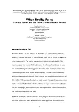 When Reality Fails: Science Fiction and the Fall Of