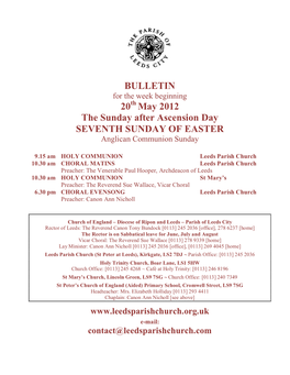 BULLETIN 20 May 2012 the Sunday After Ascension Day SEVENTH