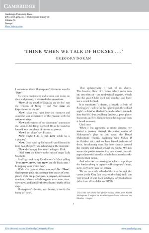 'Think When We Talk of Horses ... '