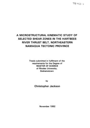 A Microstructural Kinematic Study of Selected Shear Zones in the Hartbees River Thrust Belt, Northeastern Namaqua Tectonic Province
