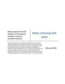 Noise Exposure Limit for Children in Recreational Settings: Review of Available Evidence