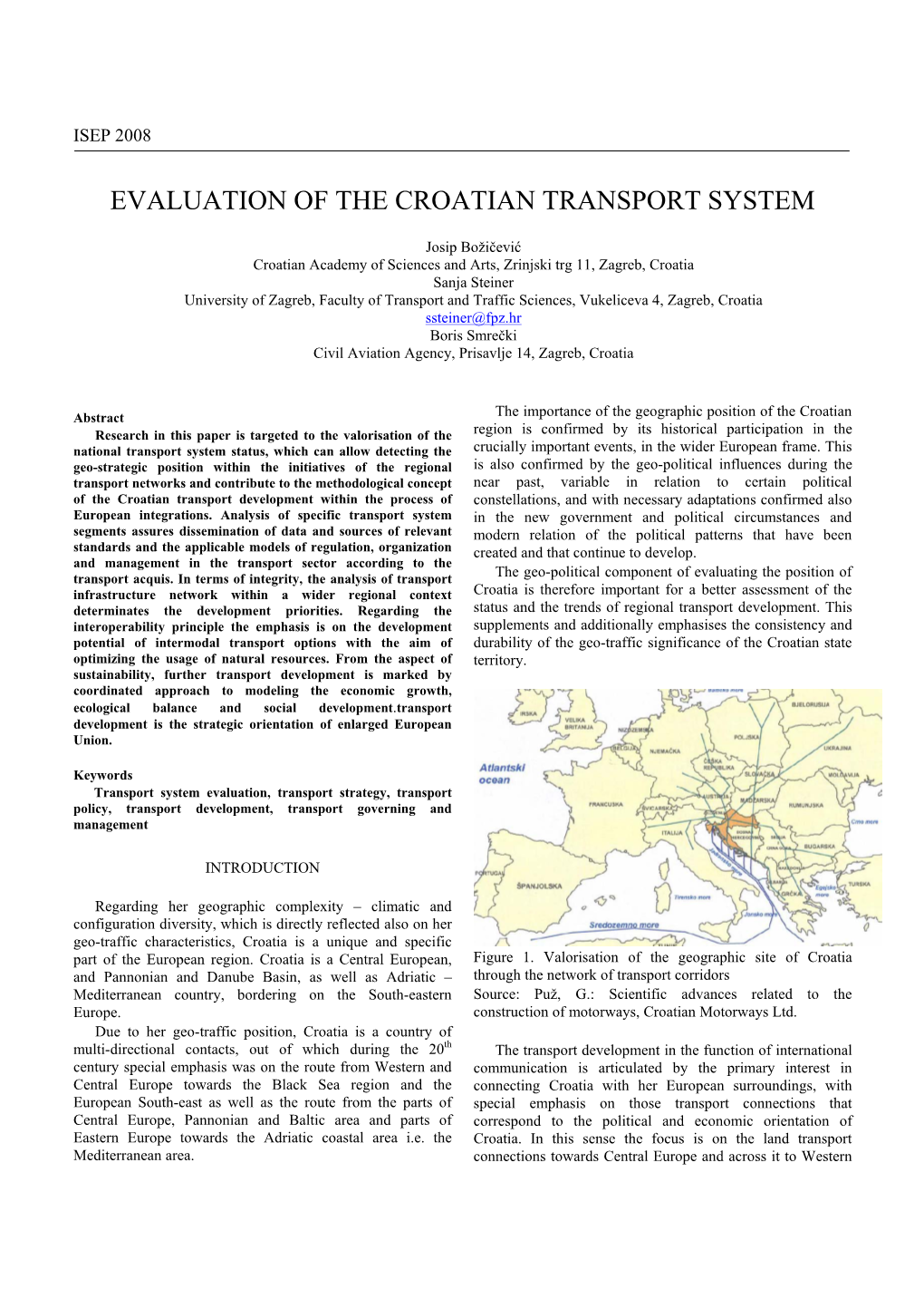 Evaluation of the Croatian Transport System