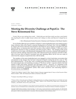 Meeting the Diversity Challenge at Pepsico: the Steve Reinemund Era