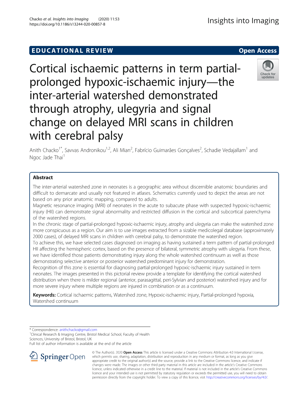 Cortical Ischaemic Patterns in Term Partial-Prolonged Hypoxic