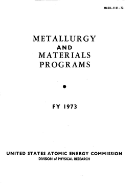 Metallurgy Materials Programs