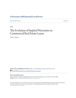 The Evolution of Implied Warranties in Commercial Real Estate Leases, 28 U
