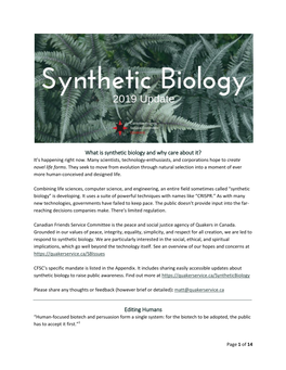 What Is Synthetic Biology and Why Care About It? Editing Humans
