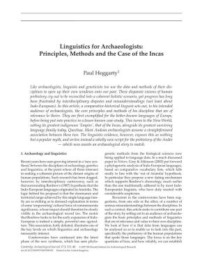 Linguistics for Archaeologists: Principles, Methods and the Case of the Incas