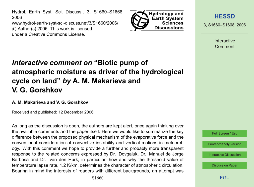 Biotic Pump of Atmospheric Moisture As Driver of the Hydrological Cycle on Land” by A