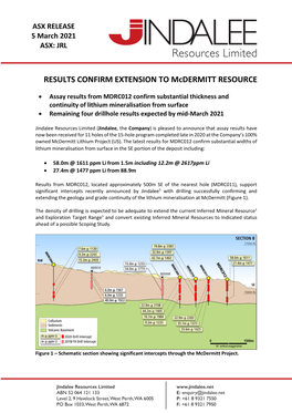 RESULTS CONFIRM EXTENSION to Mcdermitt RESOURCE