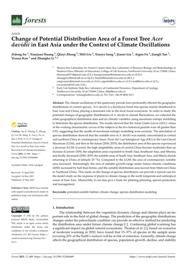 Change of Potential Distribution Area of a Forest Tree Acer Davidii in East Asia Under the Context of Climate Oscillations