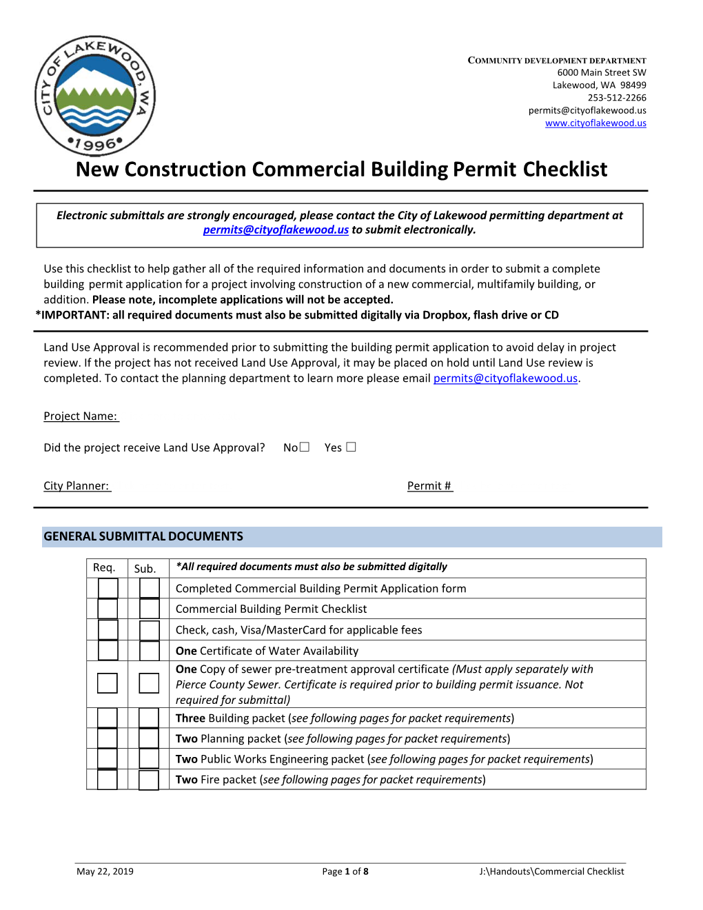 New Construction Commercial Building Permit Checklist
